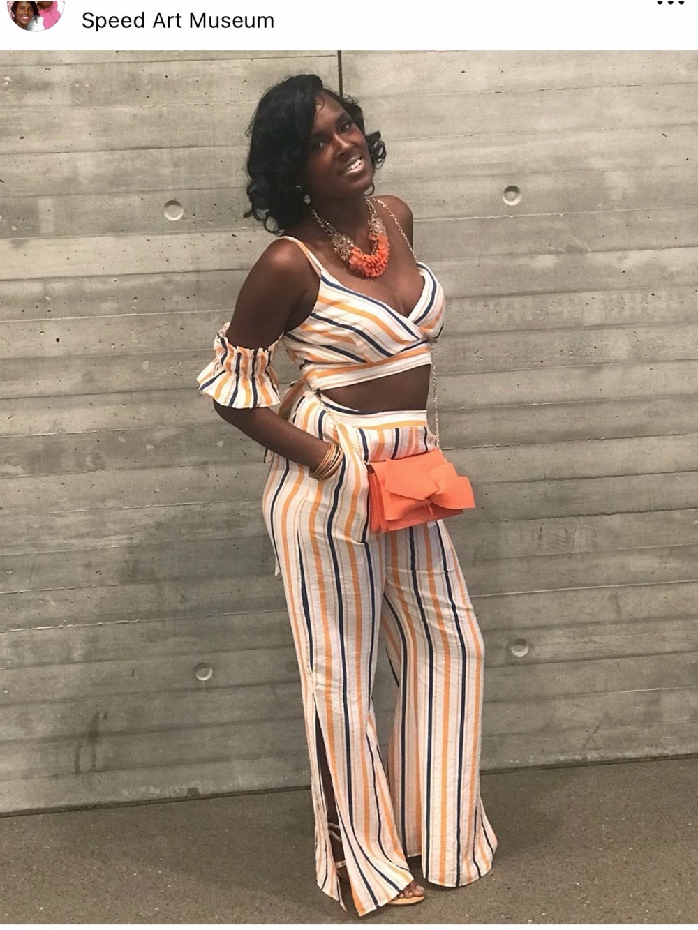 Striped Wide-Leg Two-Piece Set in White, Bule, and Orange